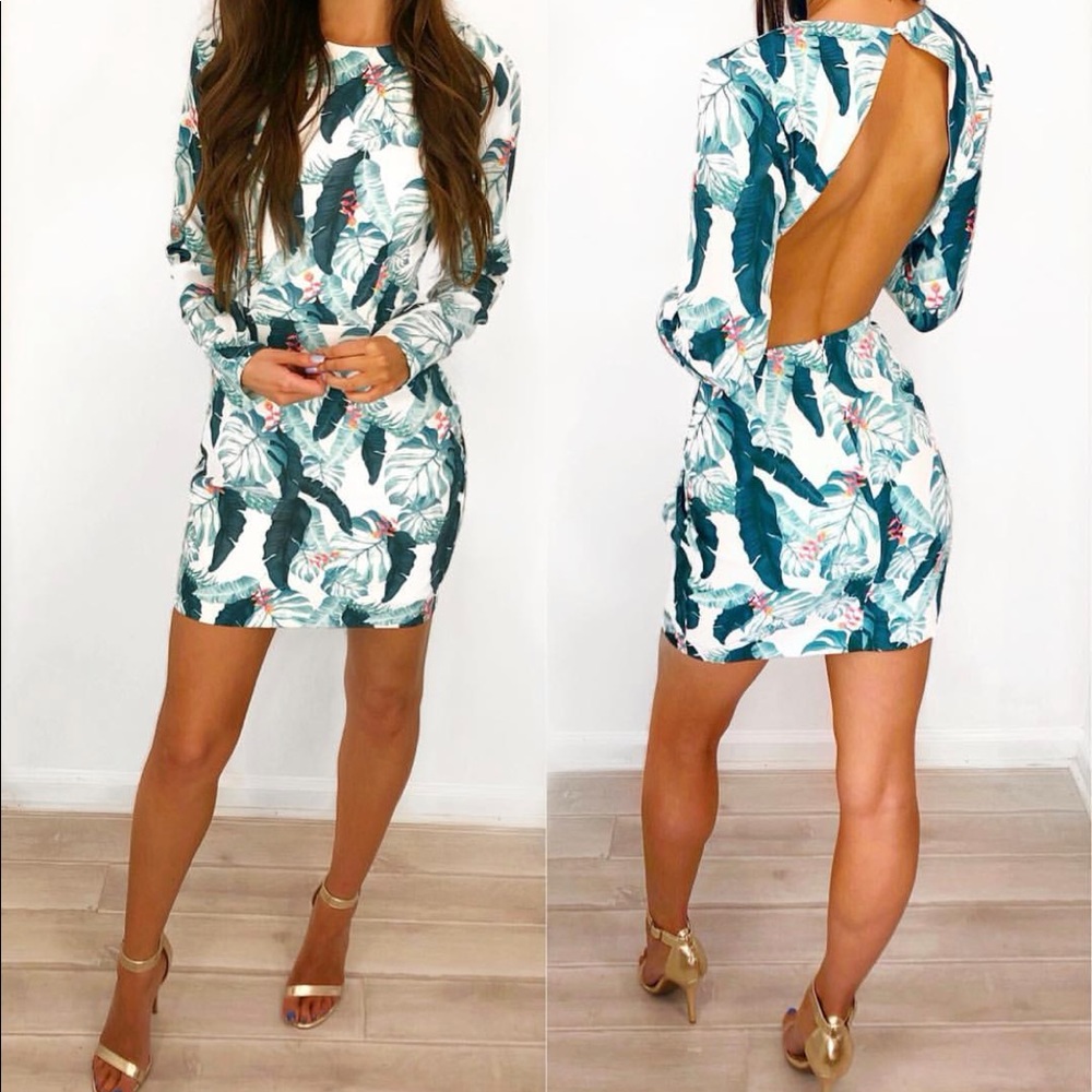 Blithe LA Green and White Palm Dress open back